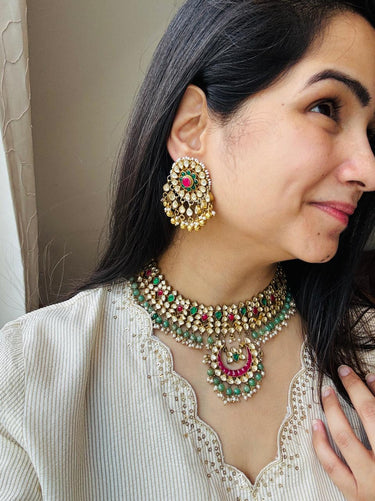 Kundan Semi Precious Pearl Necklace Set